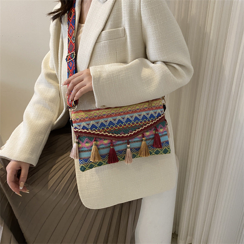 Ethnic Tassel Shoulder Tote Crossbody Bag