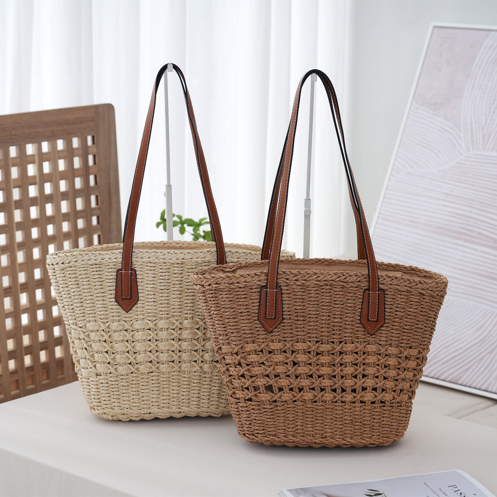 Large Capacity Woven Straw Beach Shoulder Tote Bag