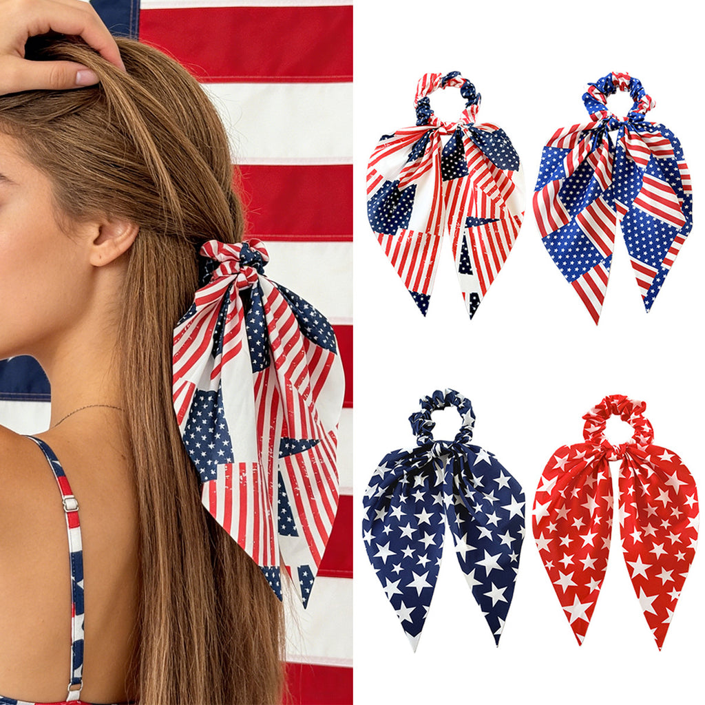 Independence Day Flag Bow Scrunchie Ponytail Holder