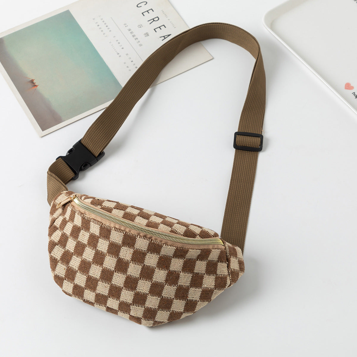 Plaid Waist Bag Unisex Sports Fitness Adjustable Storage Bag