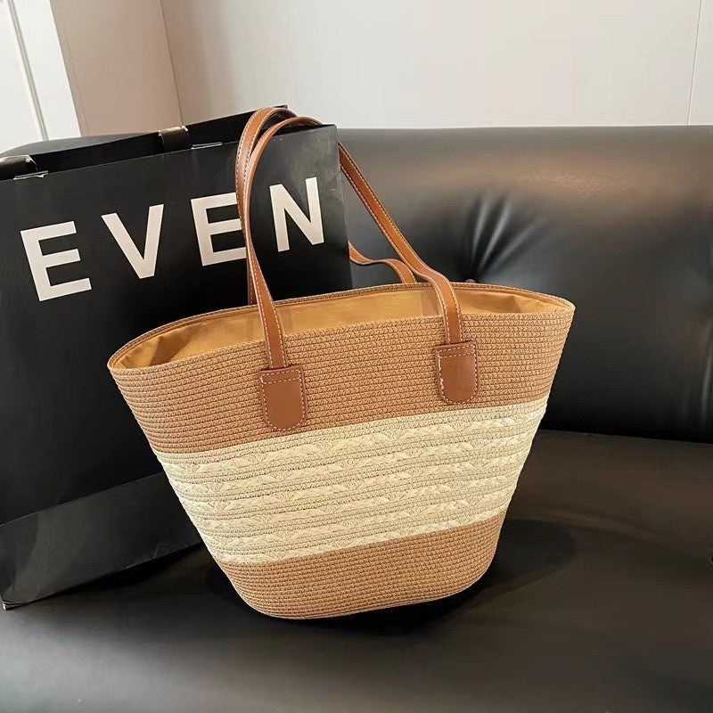 Forest Style Handwoven Straw Beach Tote Bag