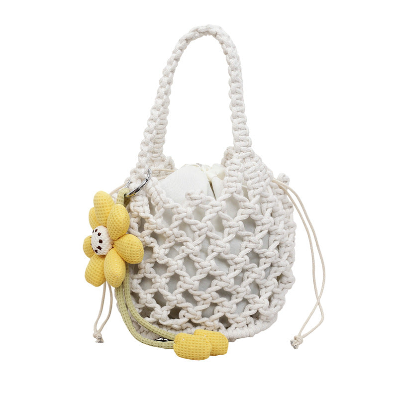 2026 Spring New Unique Handmade Woven Mesh Mini Bucket Korean Lazy Bag