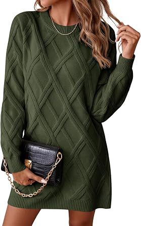 2026 European and American-Style Diamond-Pattern Knit Dress for Women—New Fall/Winter Collection: Loose-Fitting Long-Sleeve Sweater Dress, Fashionable Short Dress