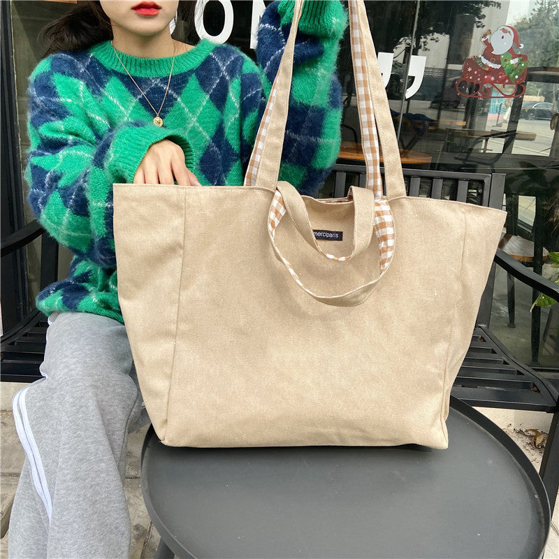2026 Women Casual Simple Plaid Reversible Tote Bag