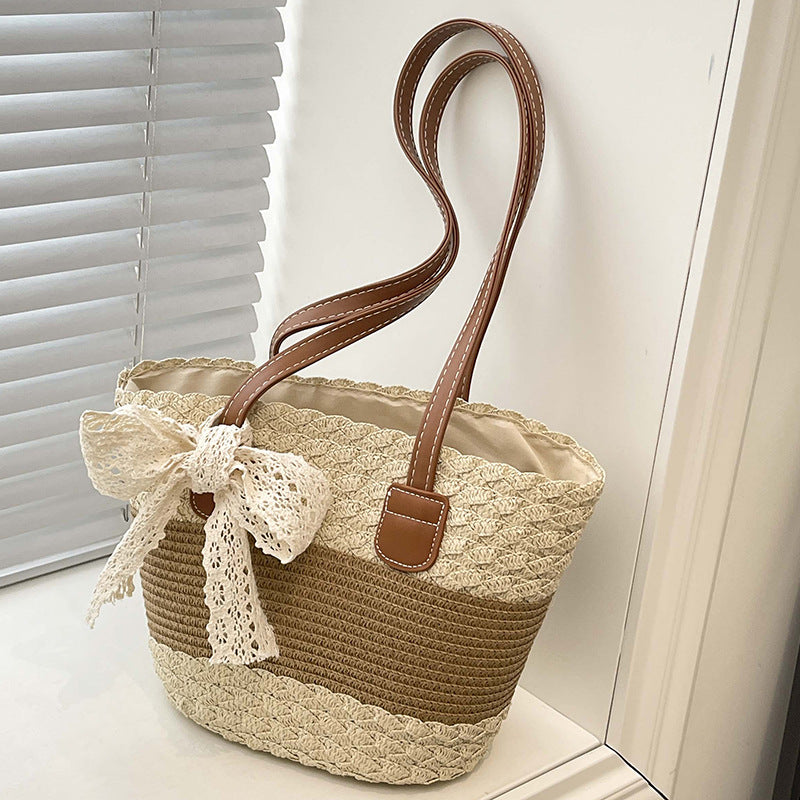 Women 2026 Spring New Woven Straw Handheld Shoulder Cotton Rope Tote Bag