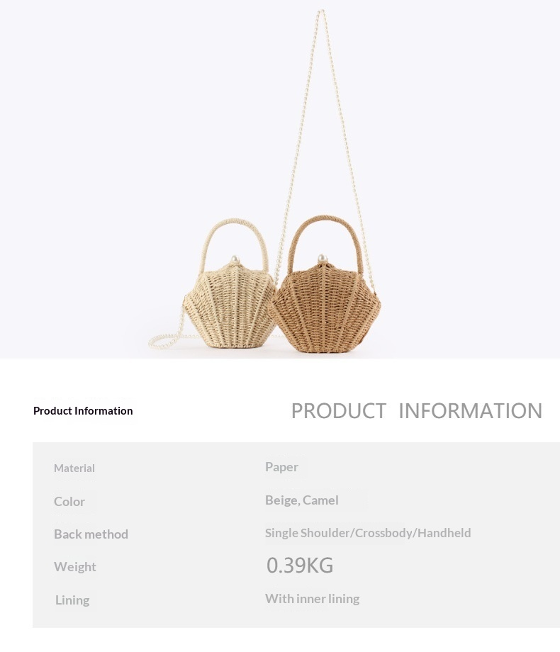 Woven Shell-Shaped Pearl Style Chain Crossbody Handbag