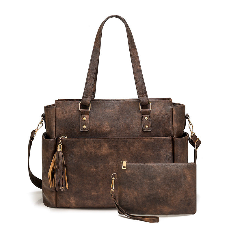 Women Fashion Laptop Briefcase Large Tassel Zipper Set Bag