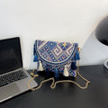 Retro Ethnic Chain Woven Canvas Shoulder Bag