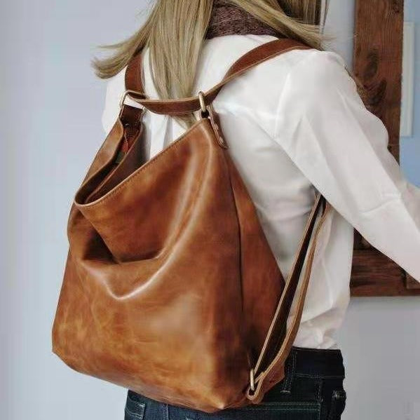 Retro Oiled Wax Leather Large Capacity Crossbody Backpack