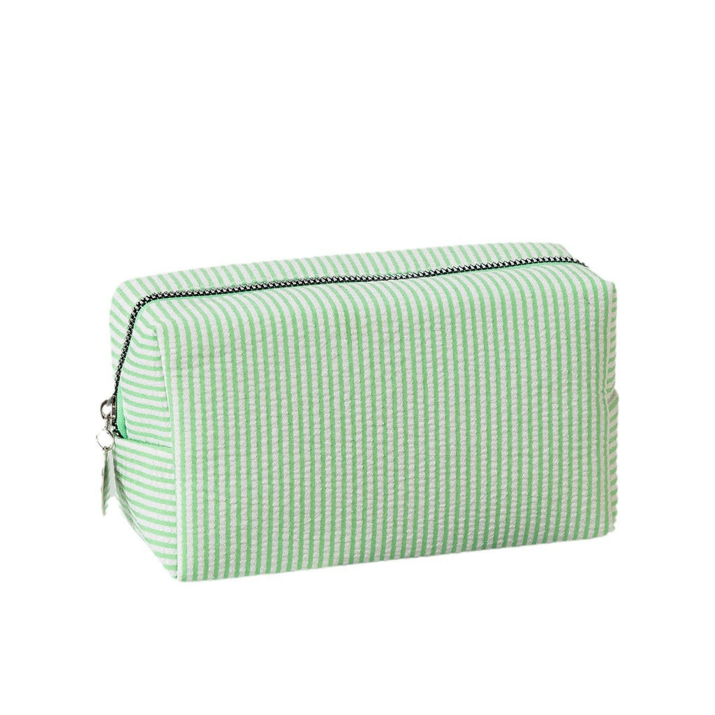 Seersucker Striped Cosmetic Bag Large Capacity Travel Toiletry Clutch Bag