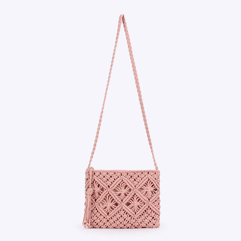 Women Retro Tassel Cotton Rope Woven Crossbody Beach Bag