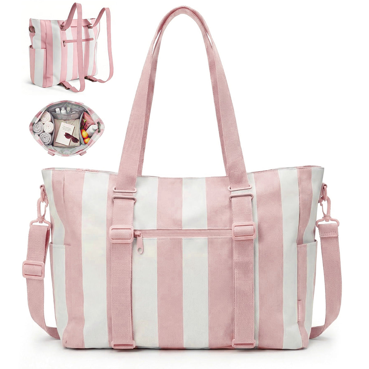 Striped Multi-Pocket Large Capacity Portable Beach Bag