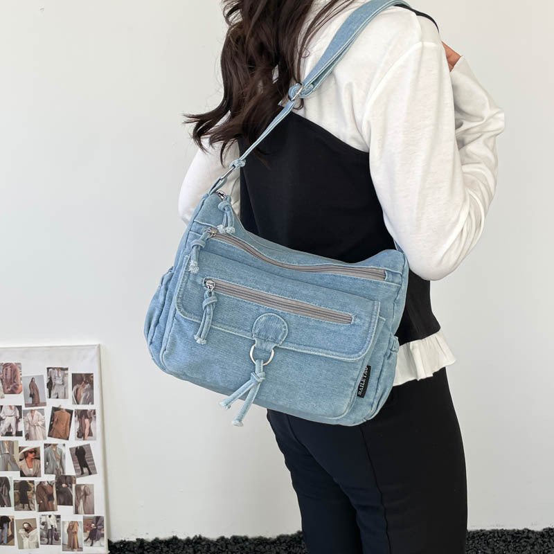 2026 Large Capacity Denim Commuter Crossbody Shoulder Bag