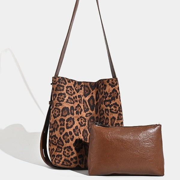 Leopard Print Bucket Shoulder Handbag Tote Bag