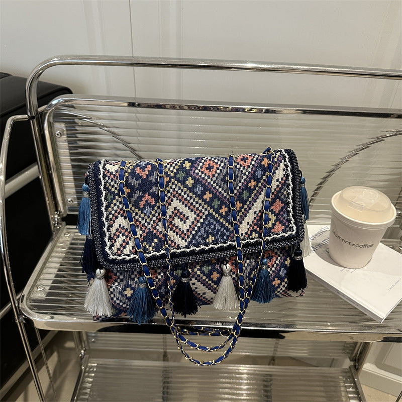 Ethnic Style Retro Chain Tassel Crossbody Bag