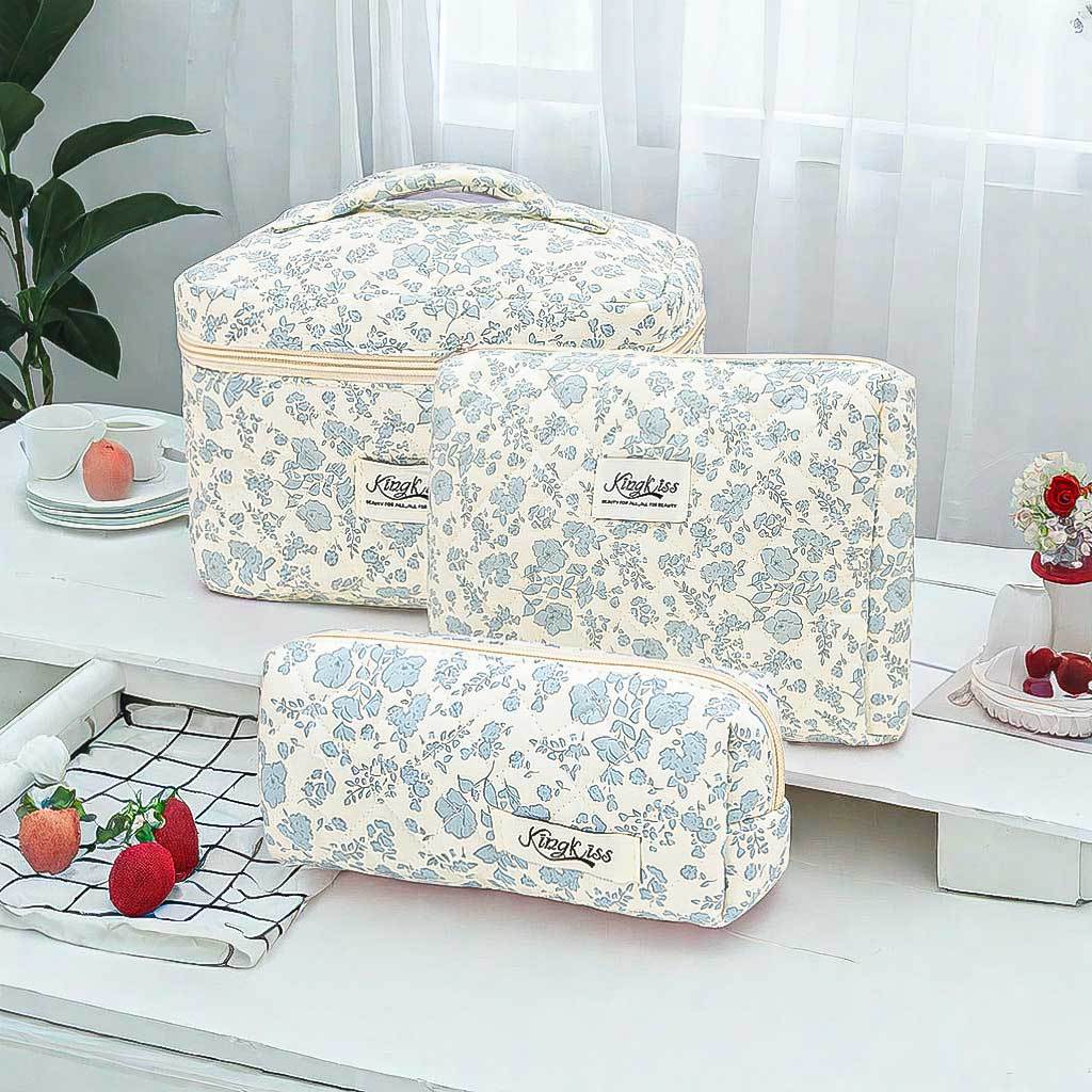 White Orchid Quilted Drawstring Cosmetic Bag