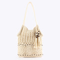 Boho Hand Crocheted Cotton Shoulder Tote with Beaded Tassel