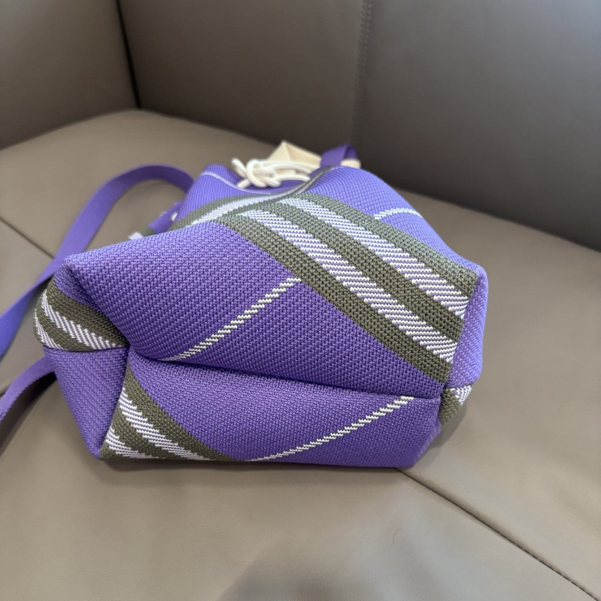 Geometric Knit Bucket Bag with Drawstring