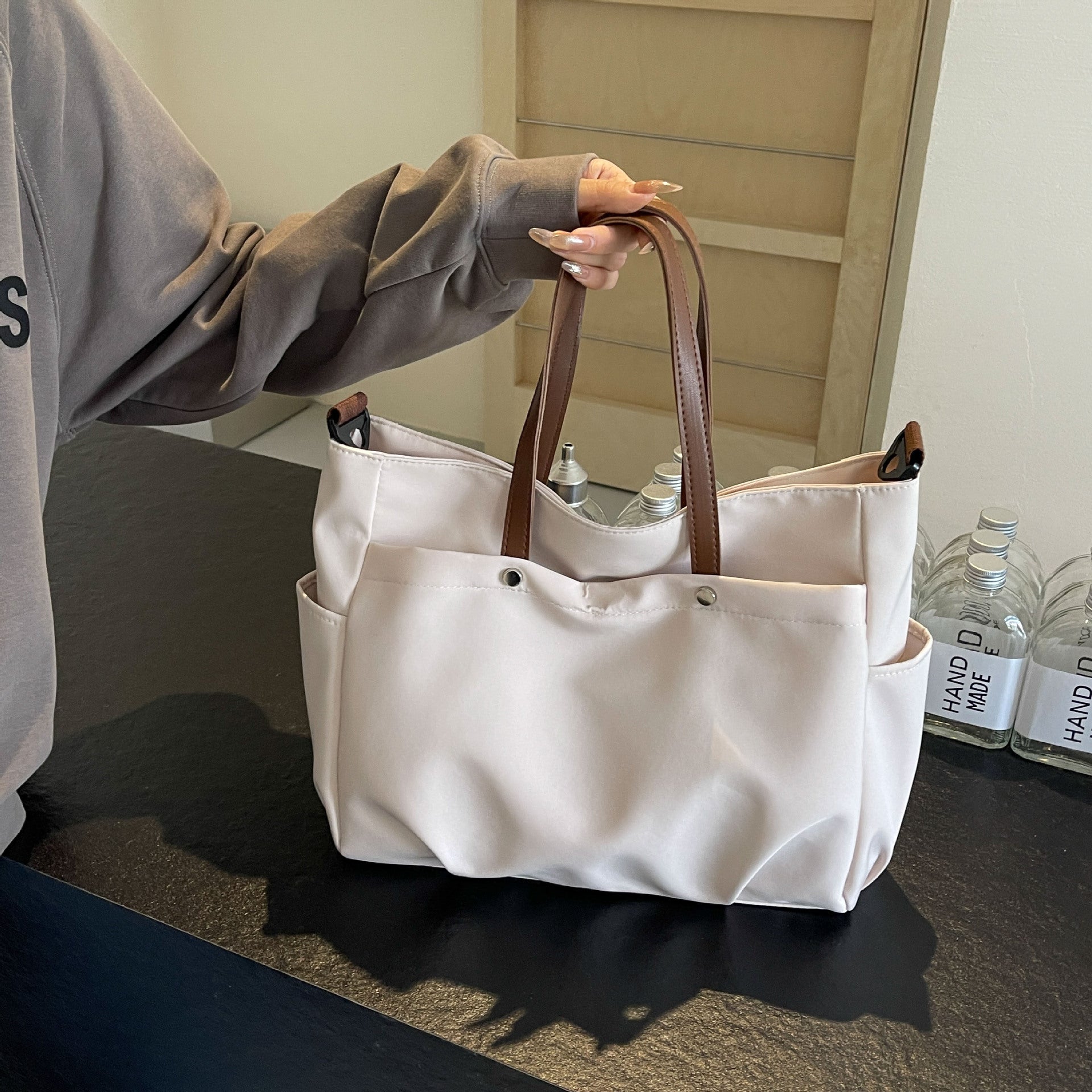Large Canvas Tote Bag with Adjustable Crossbody Strap