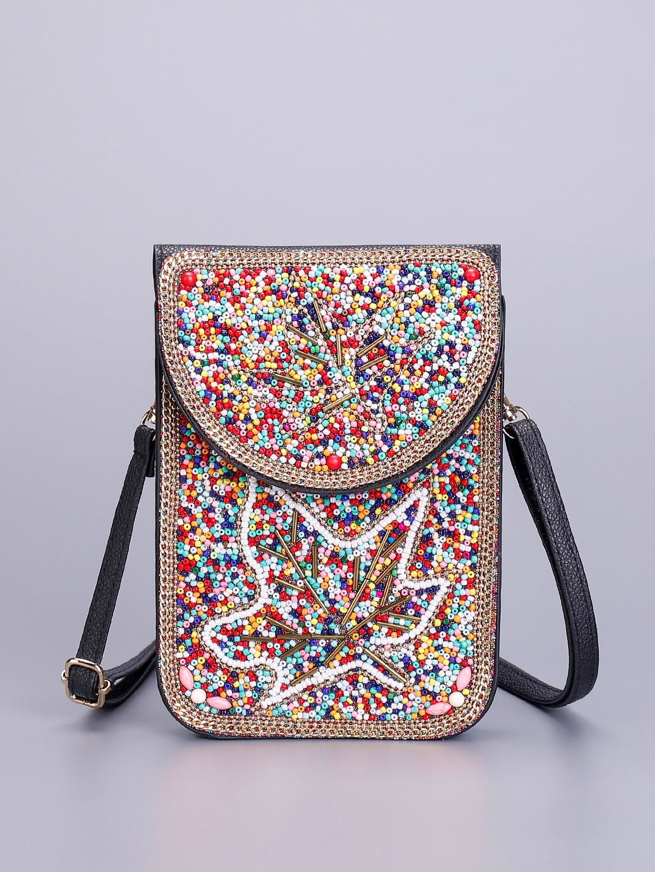 Women Ethnic Style Beaded Crossbody Bag, Handmade Turquoise Red Phone Bag