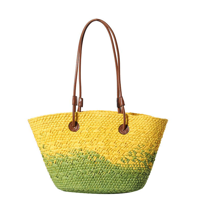 Colorful Large Straw Minimalist Handheld Natural Hollow Woven Beach Bag