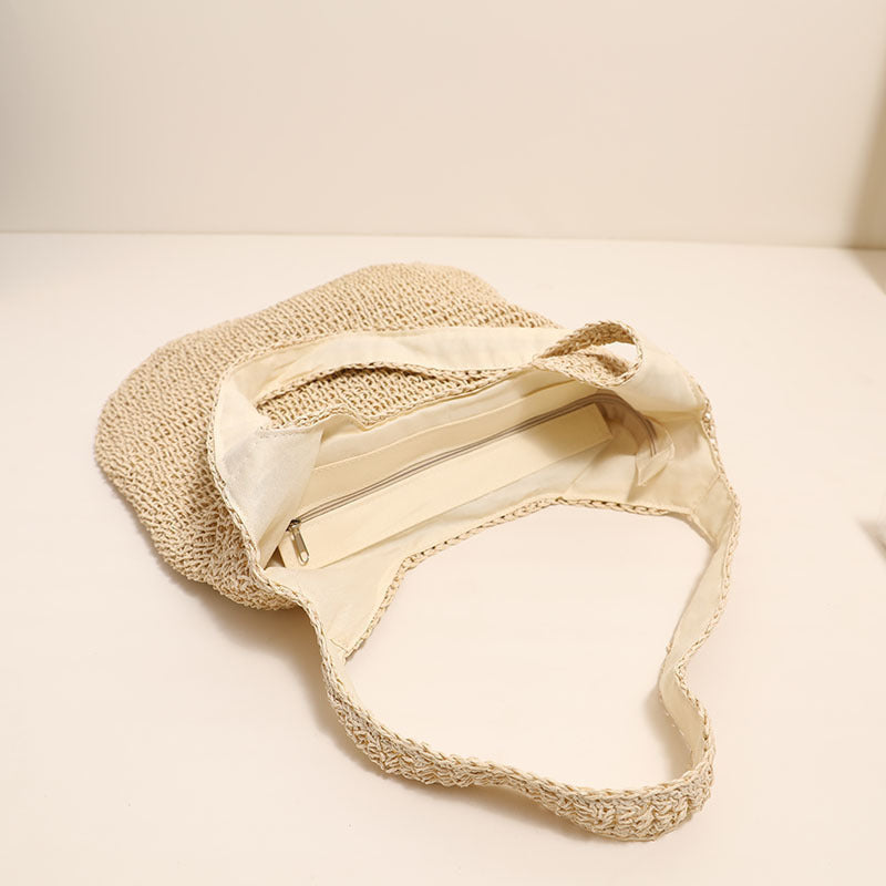 Handwoven Straw Shoulder Woven Summer Beach Tote Bag