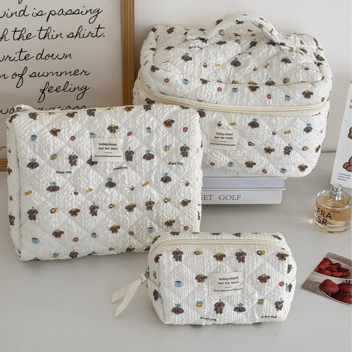 Multi-Pattern Palace Quilted Cosmetic Clutch and Octagonal Set