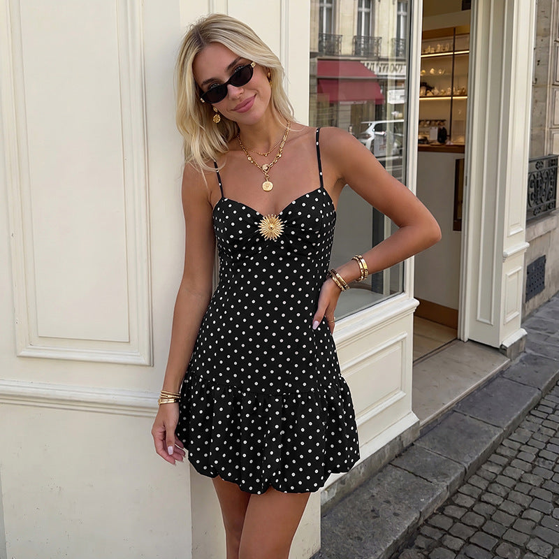 Summer Polka Dot Spaghetti Strap Trendy Sexy Short Dress