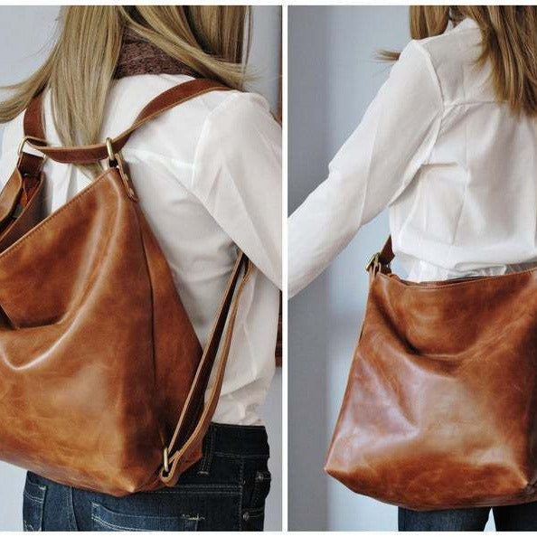 Retro Oiled Wax Leather Large Capacity Crossbody Backpack