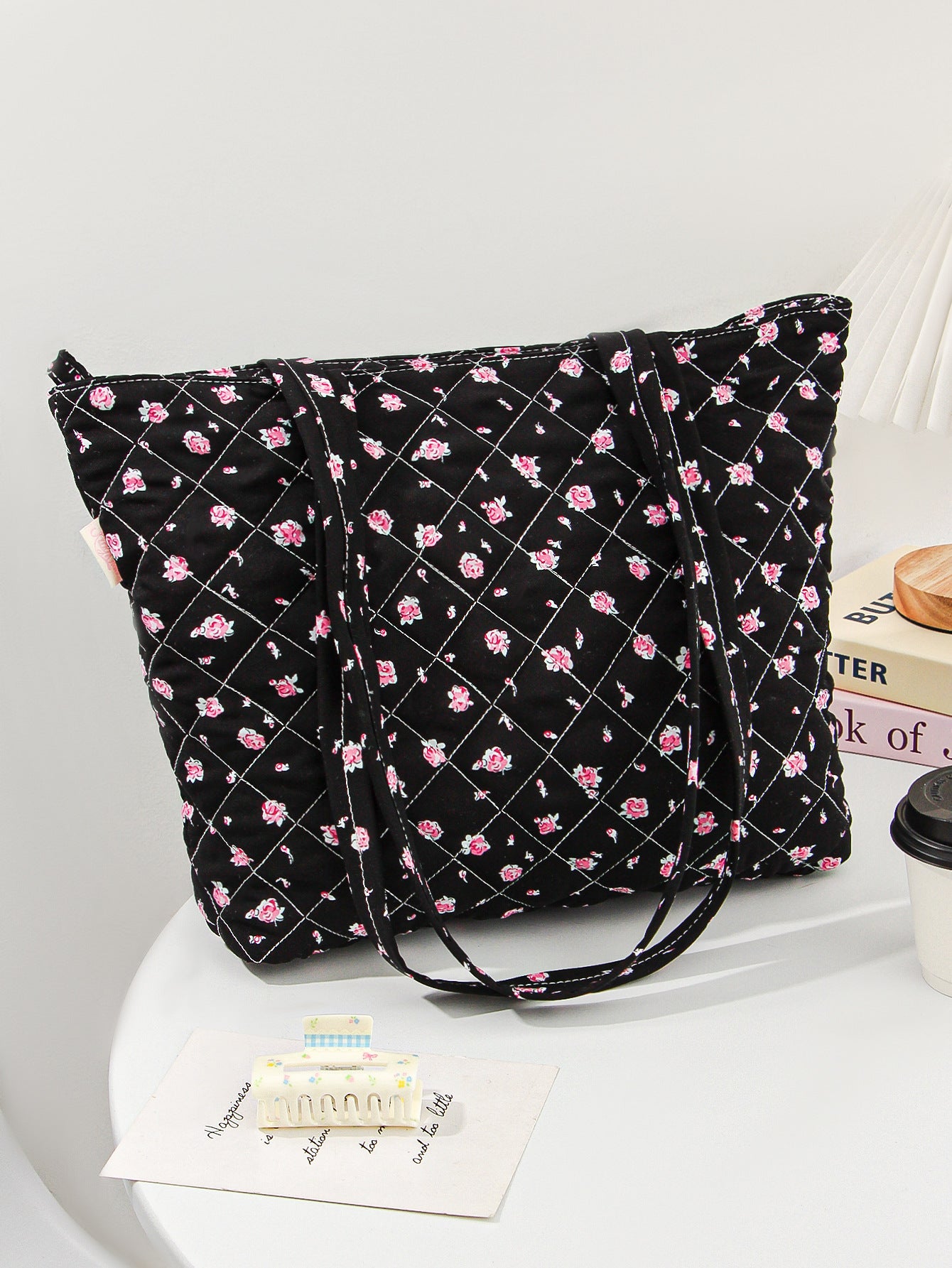 Quilted Cotton Flower Lipstick Tote Bag