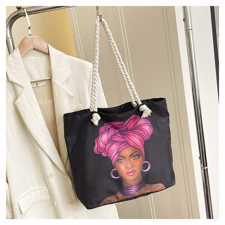 High-End Ethnic Canvas Hemp Rope Armpit Tote