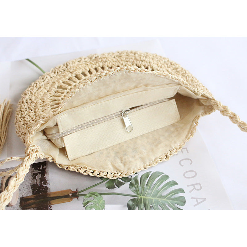 Straw Woven Bag New Product Single Shoulder Crossbody Women'S Bag Handmade Woven Bag Hollow Tassel Forest Women'S Literary Leisure Travel Small Bag