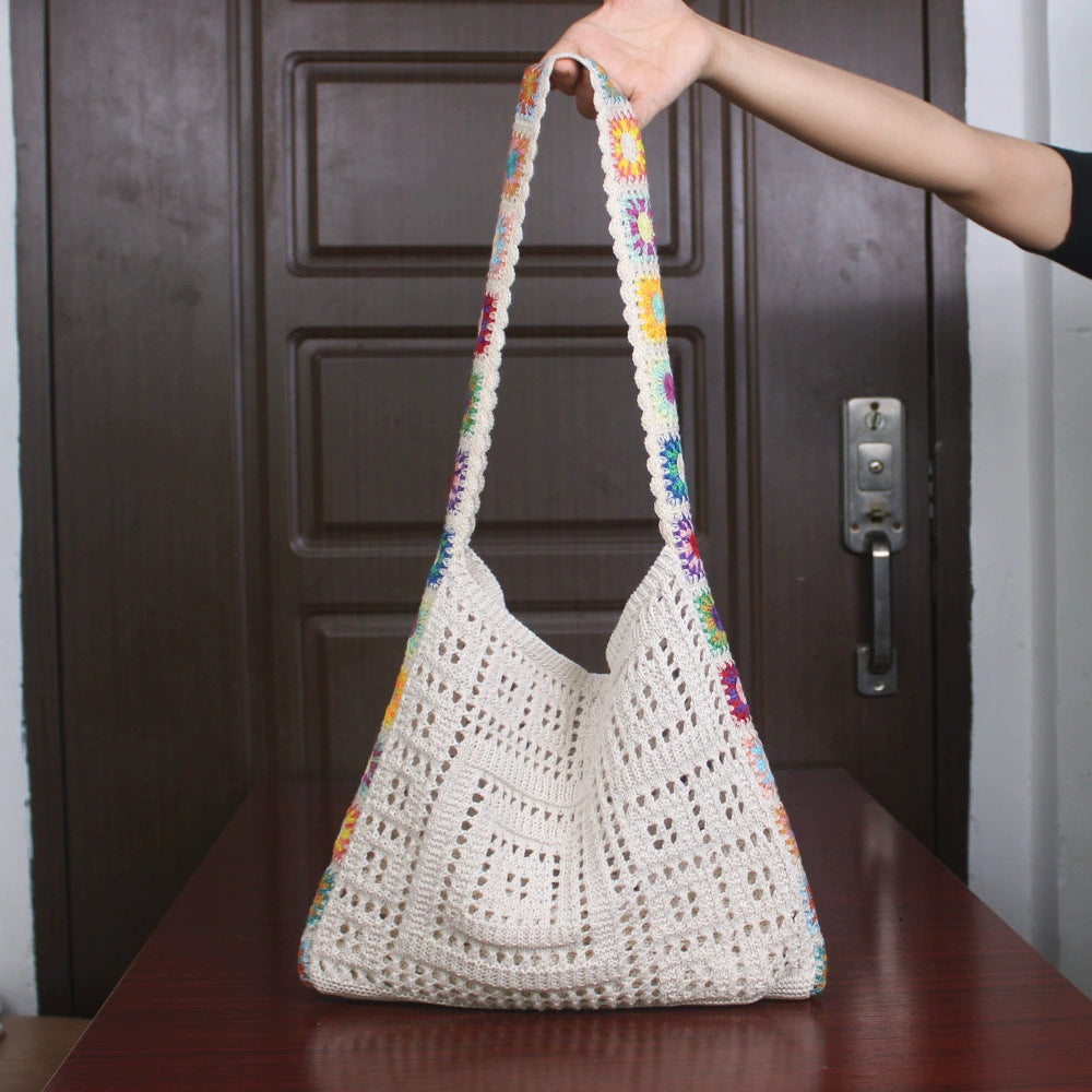 New Cross-Border Amazon Cross-Border Women'S Patchwork Knitted Hand Shoulder Bag Hot Sale Simple And Versatile Retro Knitted Bag