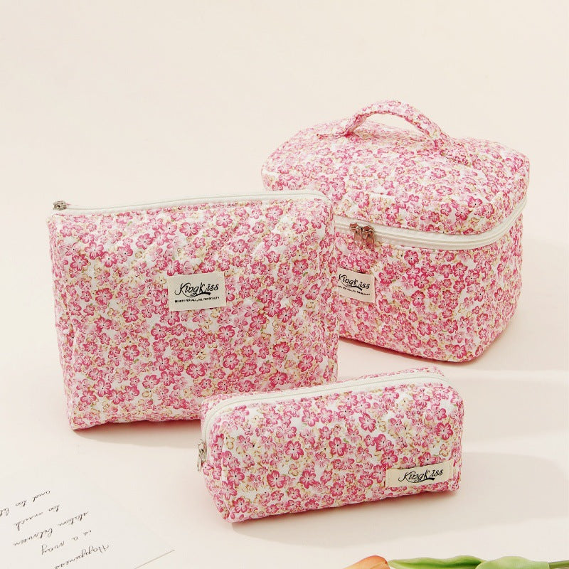 Floral Ins Quilted Cotton Cosmetic Bag