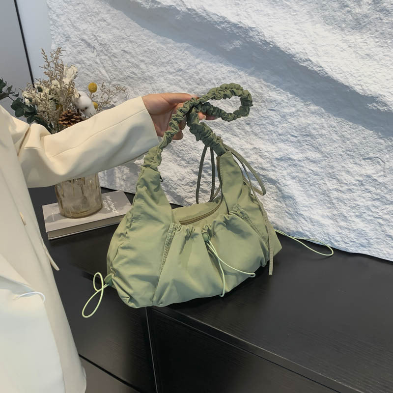 Women Nylon Drawstring Pleated Cloud Bag, Casual Versatile Crossbody Shoulder Bag