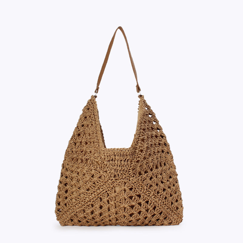 Women Retro Ethnic Paper Rope Woven Large Capacity Commuter Shoulder Bag
