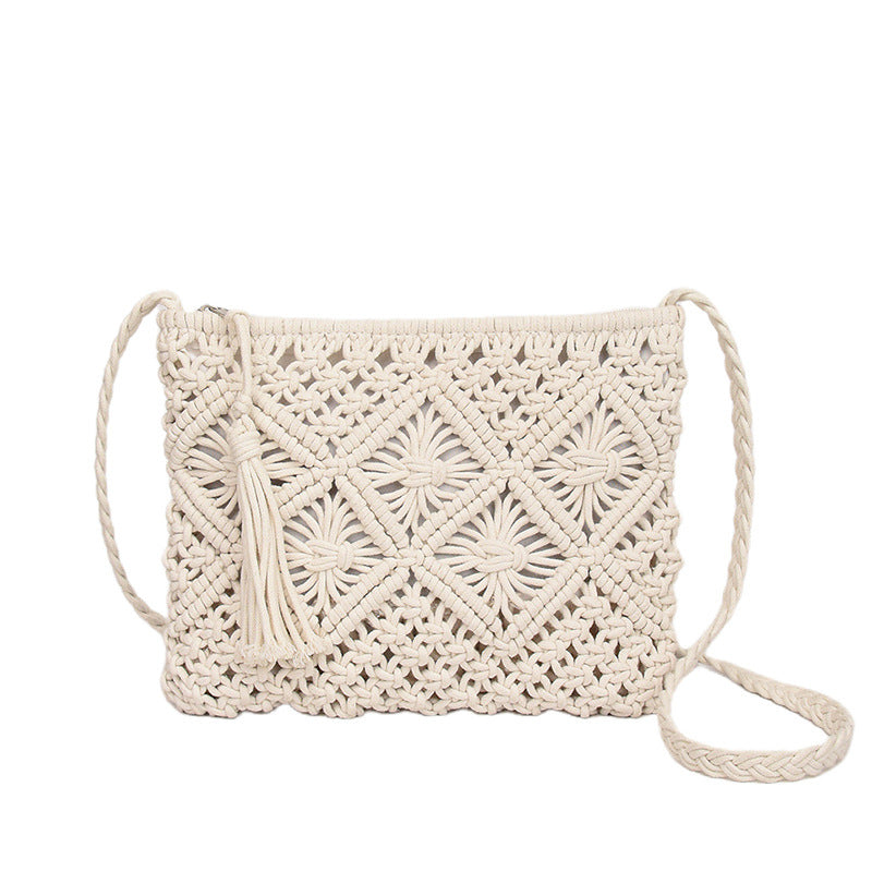 Cotton Ethnic Hand-Woven Hollow Tassel Crossbody Bag