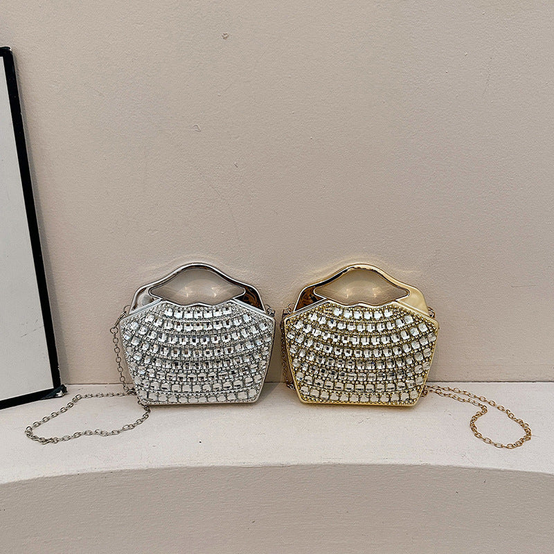 Sparkling Rhinestone Mini Evening Bag with Chain Strap