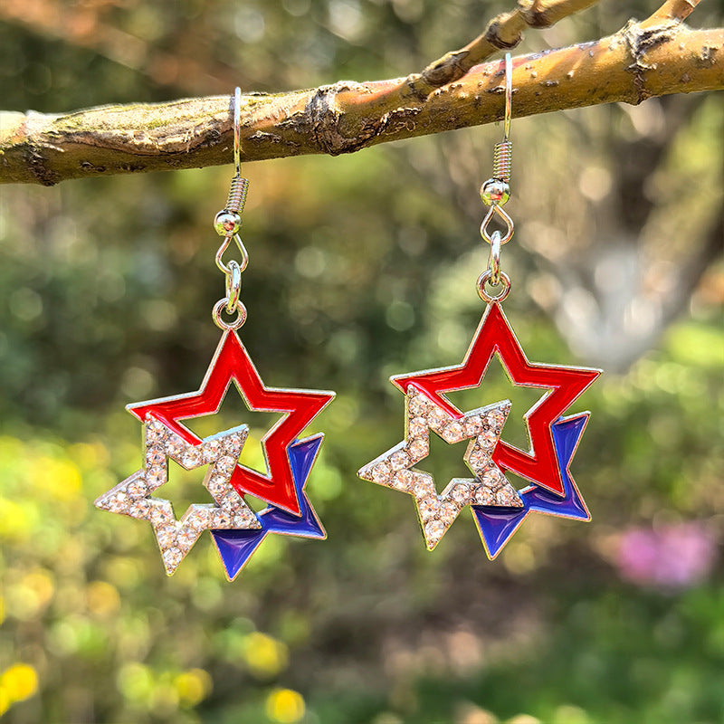 Independence Day Flag Love Star Earrings