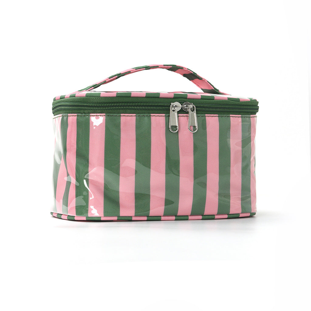 Contrast Stripe Cosmetic Bag Large Capacity Portable Toiletry Bag Waterproof Pvc Travel Storage Bag Large Capacity Cosmetic Bag