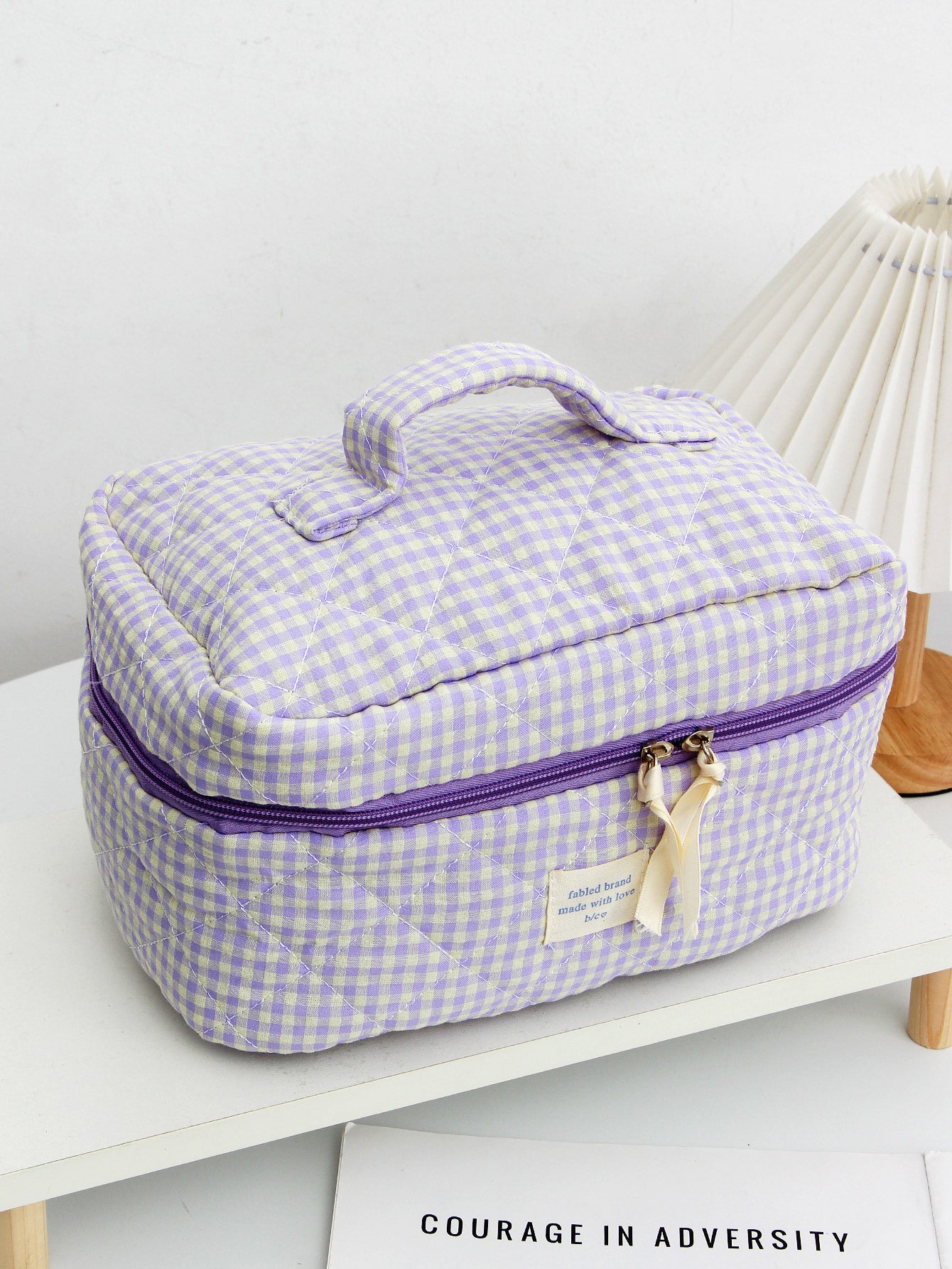 Red Plaid Quilted Large Capacity Cosmetic Bag