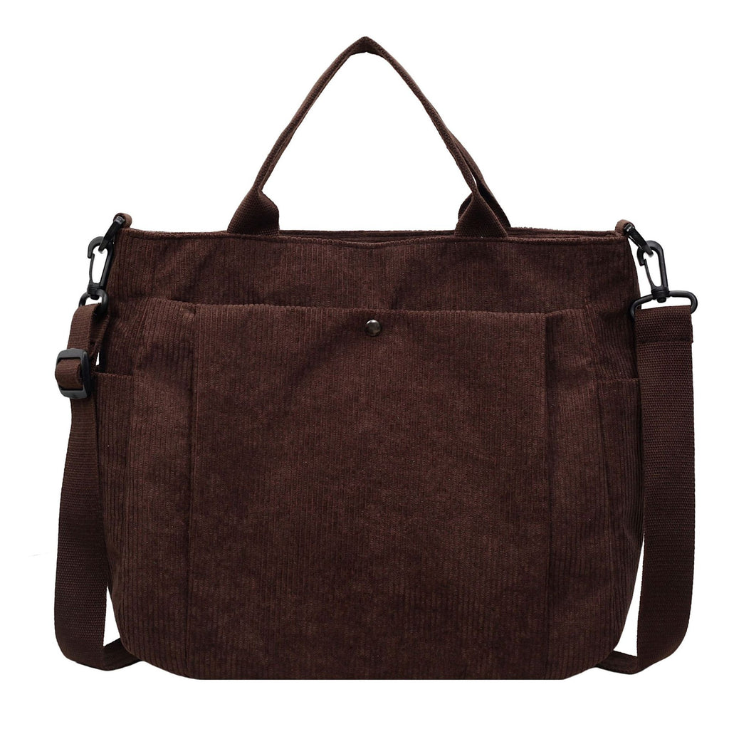 Corduroy Multi-Pocket Convertible Shoulder Tote Bag