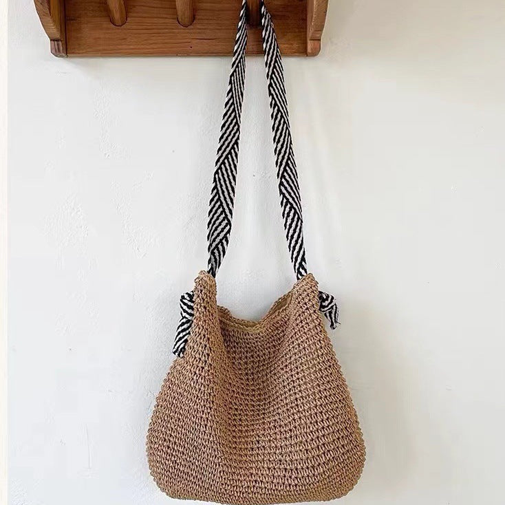 Women Korean Striped Straw 2026 New Solid Shoulder Vacation Bag