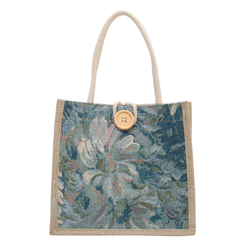 Women Linen Canvas Lunch Bag Handheld