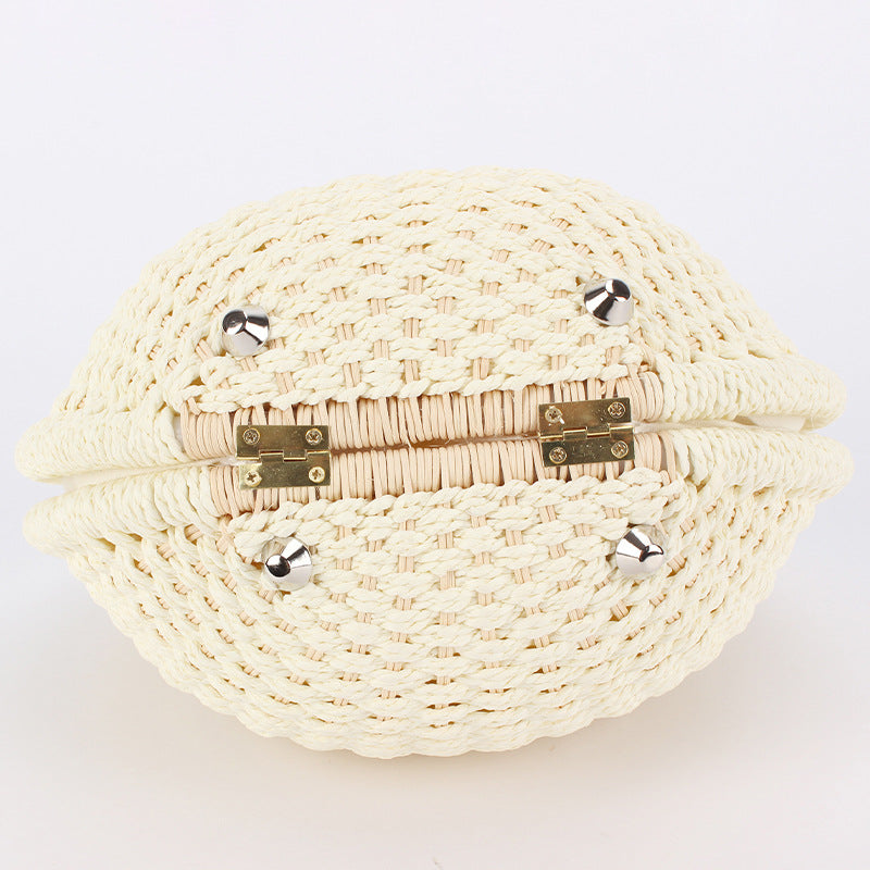 Cute Rattan Shell Bag, Casual Straw Vacation Beach Bag