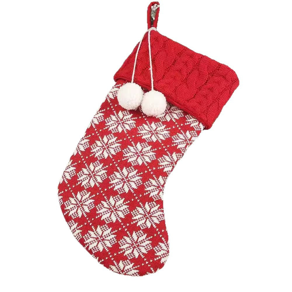 Christmas Knitted Reindeer Snowflake Pom Pom Stockings