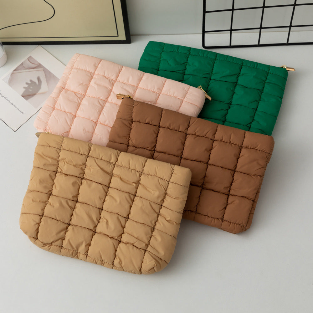 Pleated Solid Color Checkered Cosmetic Bag Versatile Small Clutch