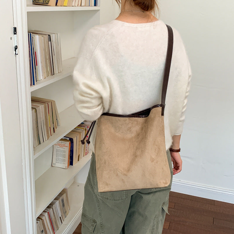 Cozy Fall Winter Suede Shoulder Bag with Adjustable Strap