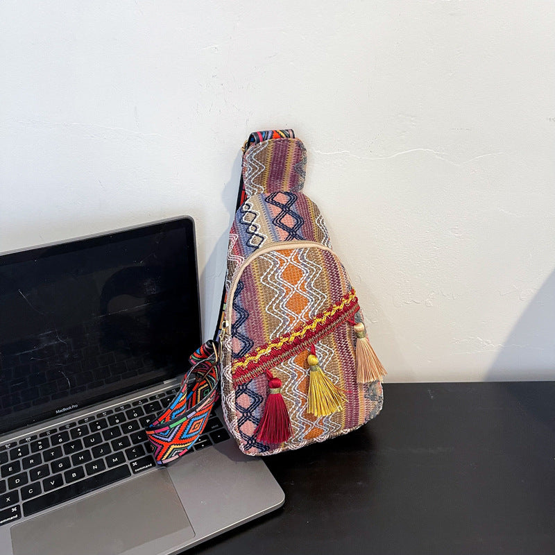 Ethnic Tassel Chest Crossbody Bag