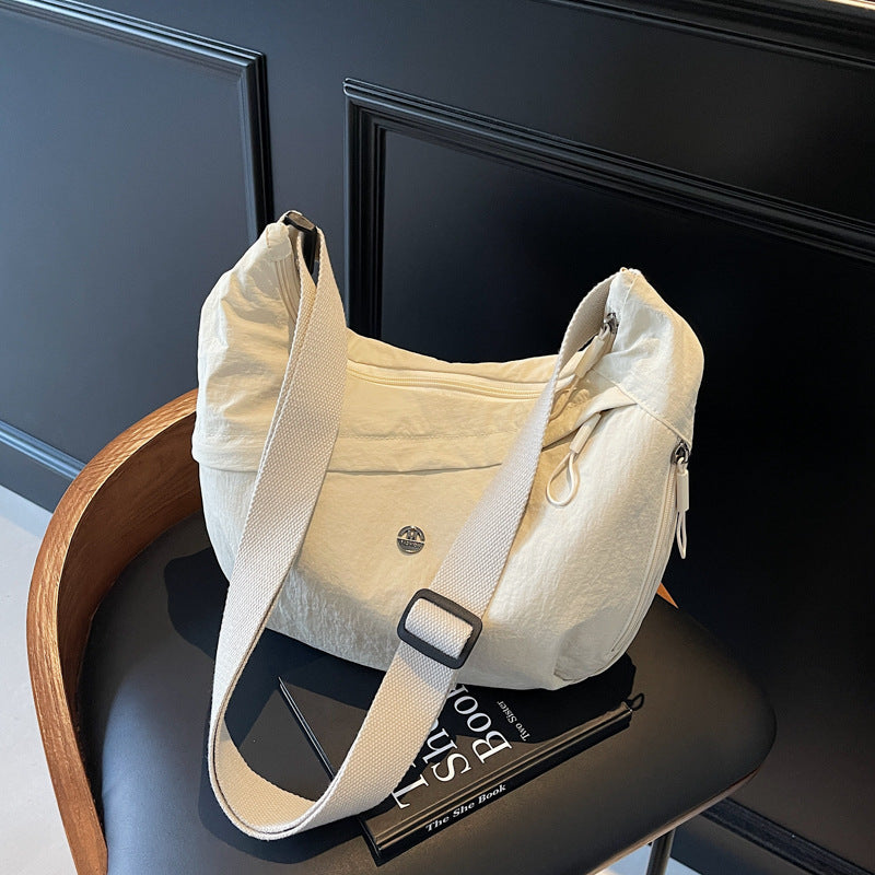 Japanese Simple Women'S Crossbody Bag Large Capacity Solid Color Versatile Dumpling Bag Lightweight Commuter Student Class Shoulder Bag